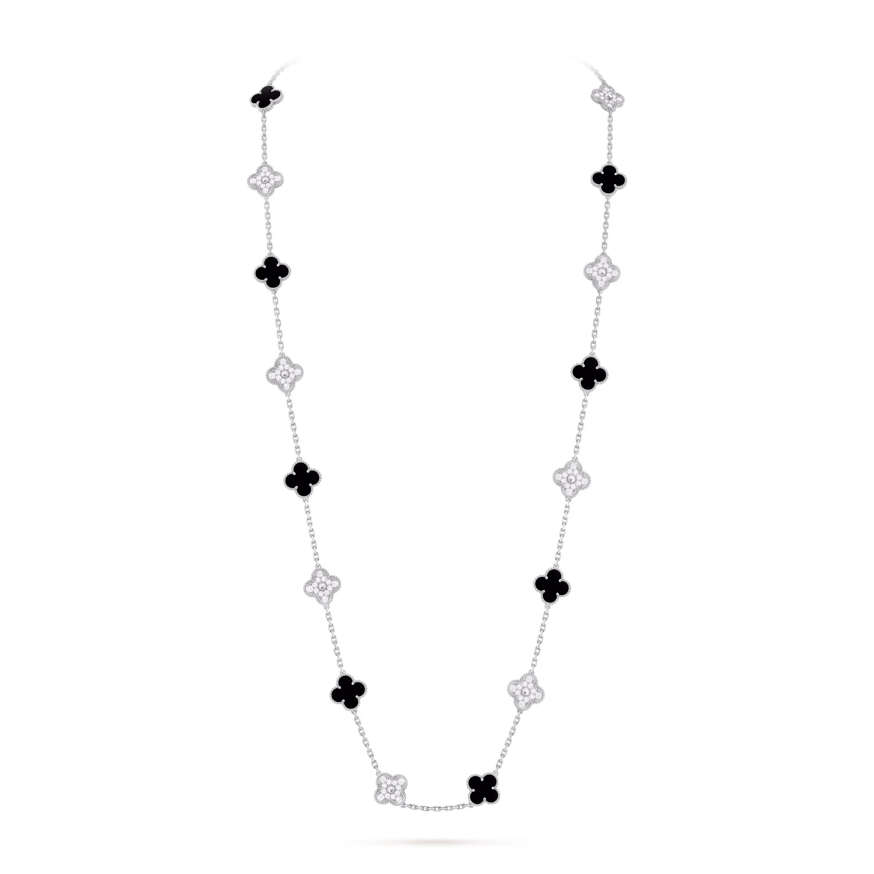 Van Cleef & Arpels VCARP2R800 Vintage Alhambra long necklace 18K white gold Diamond Onyx