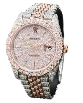 【SUPER CLONE】12A Rolex Datejust 41mm - Everose Full Honeycomb Baguette 126331
