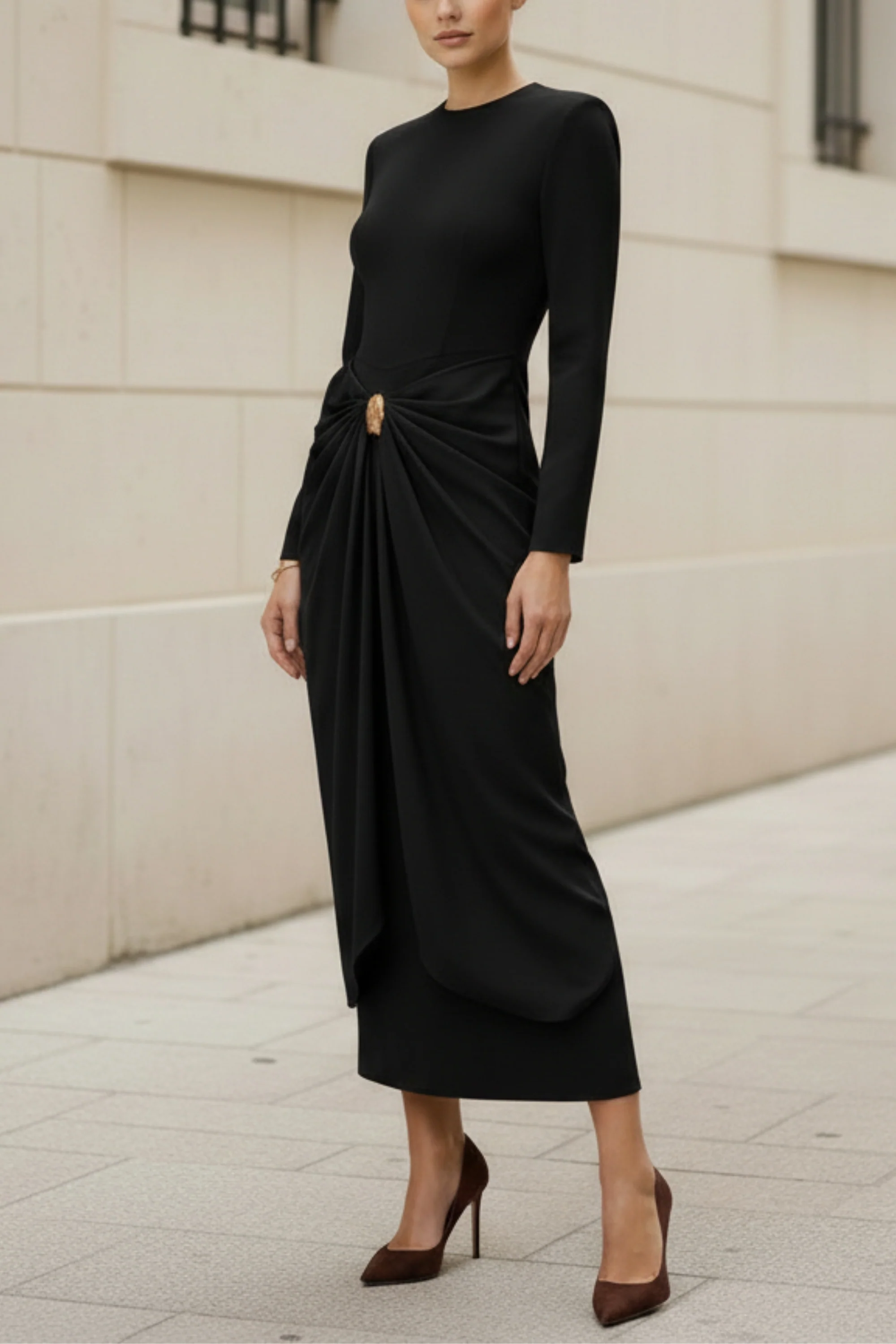 Obsidian Luxe Draped Dress