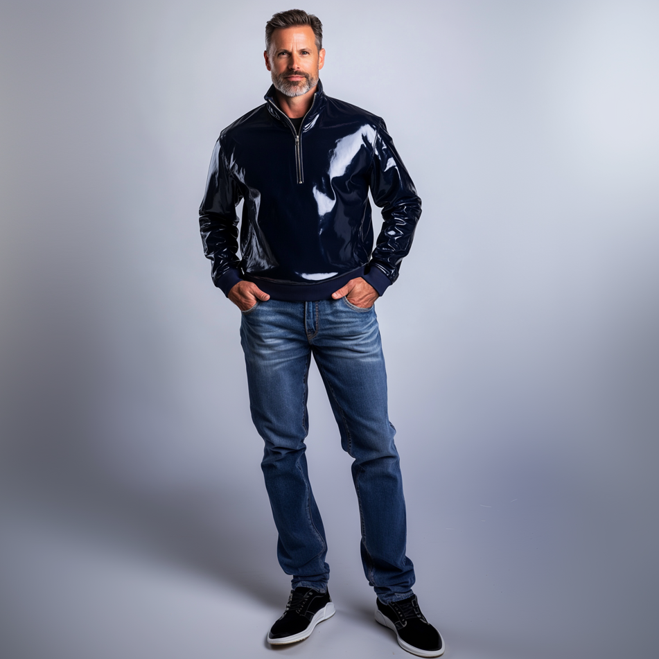 Men's Patent PU Leather Half Zipper Sweatshirt