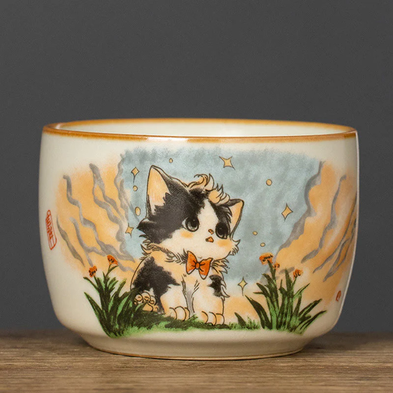 Cute Bow Tie Cat Teacup Kung Fu Tea Cup