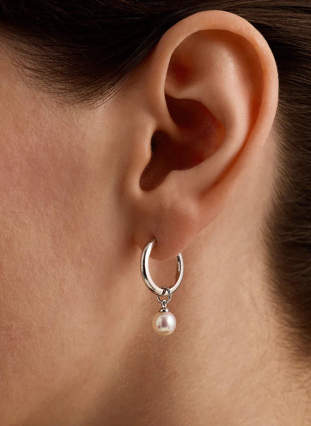 Silver Pearl Charm Hoops