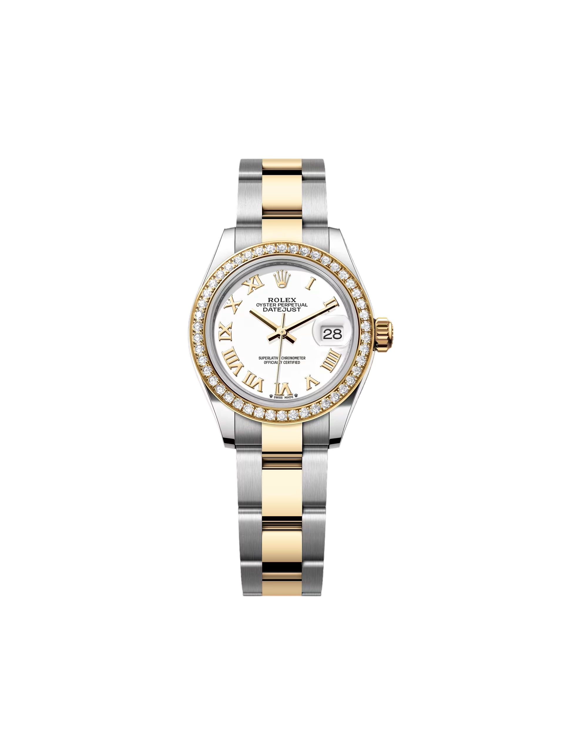 Rolex Lady-Datejust 28mm 279383RBR White Roman Dial Yellow Rolesor Oyster Bracelet