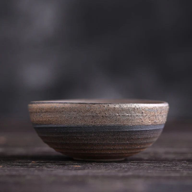 Simple Brown Striped Texture Ceramic Teacup Kung Fu Tea Cup Bowl
