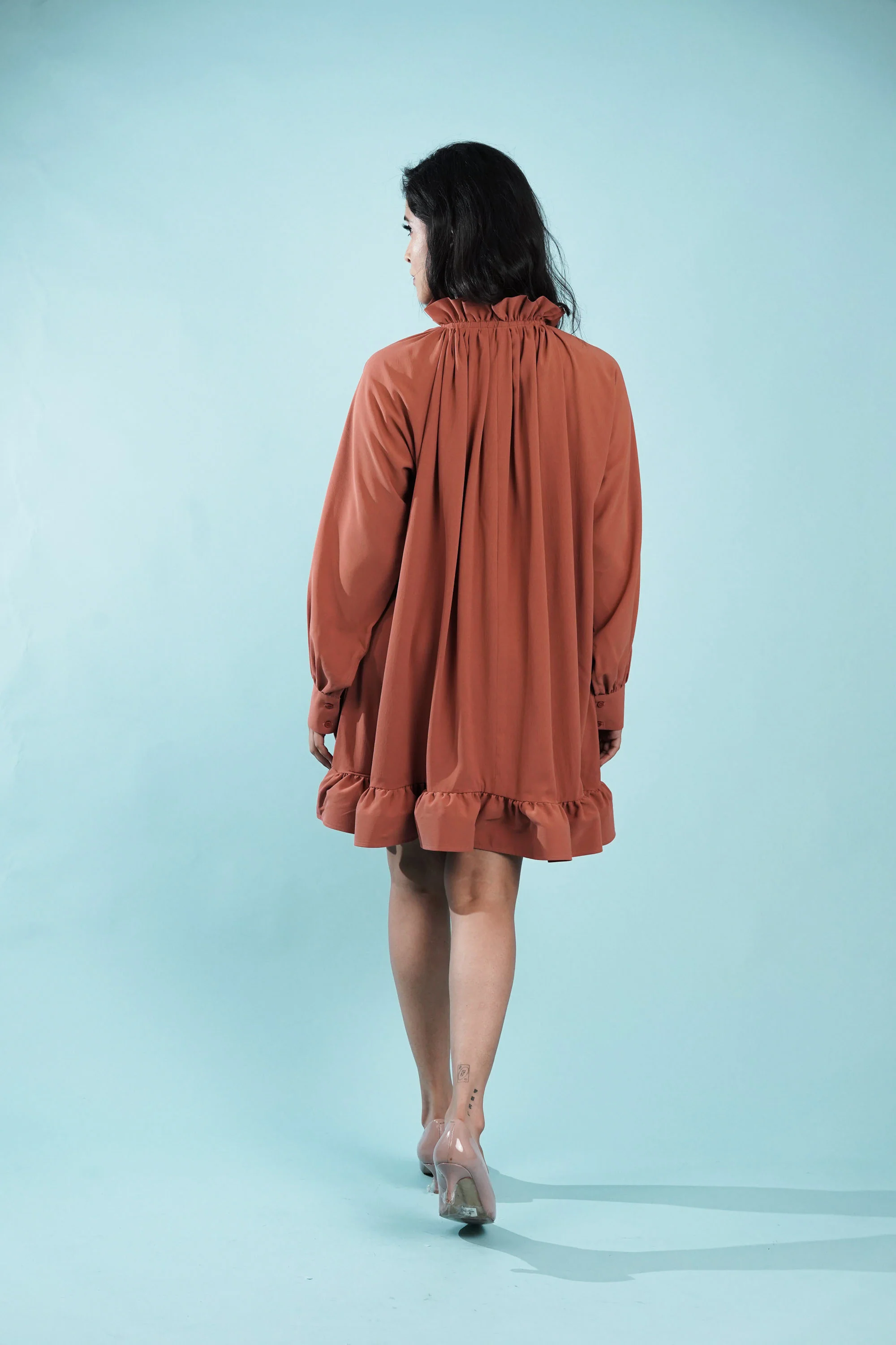 Salmon Ruffle Tunic Dress