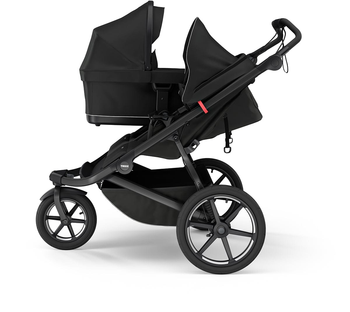 Thule Urban Glide 3 Double Jogging Stroller with NON-Magnetic Buckle+ Bassinet Bundle - Black