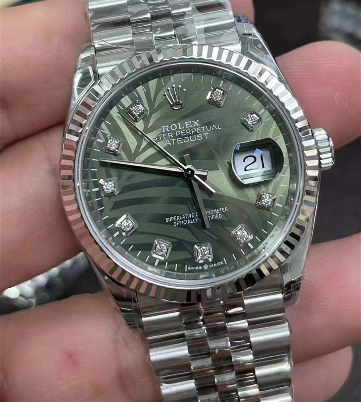 Rolex Datejust 36 Palm Dial Diamond Replica – VS Factory M126234-0055 with Dandong 3235 Movement