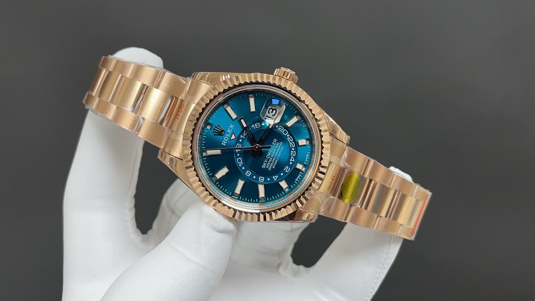 【SUPER CLONE】12A Rolex Sky-Dweller 336935 Rose Gold Blue-Green Dial Oyster