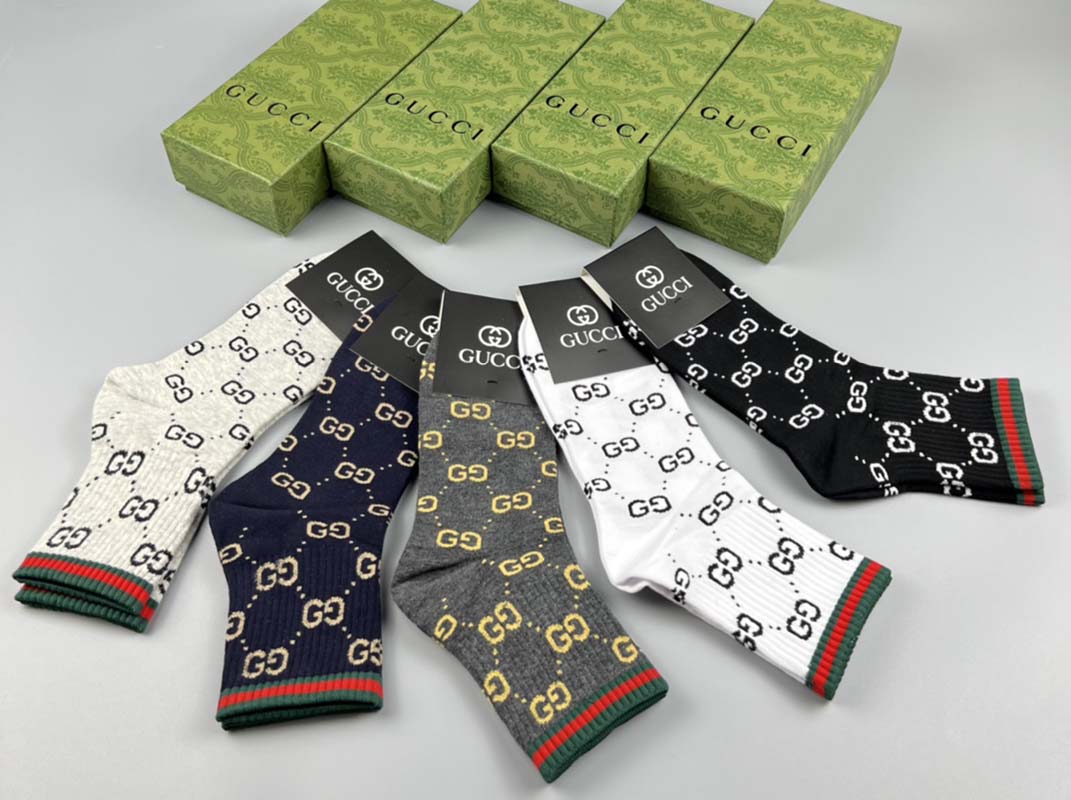 Set of 5 Pairs of Cotton Anti-bacterial Crew Socks WZ-924000150