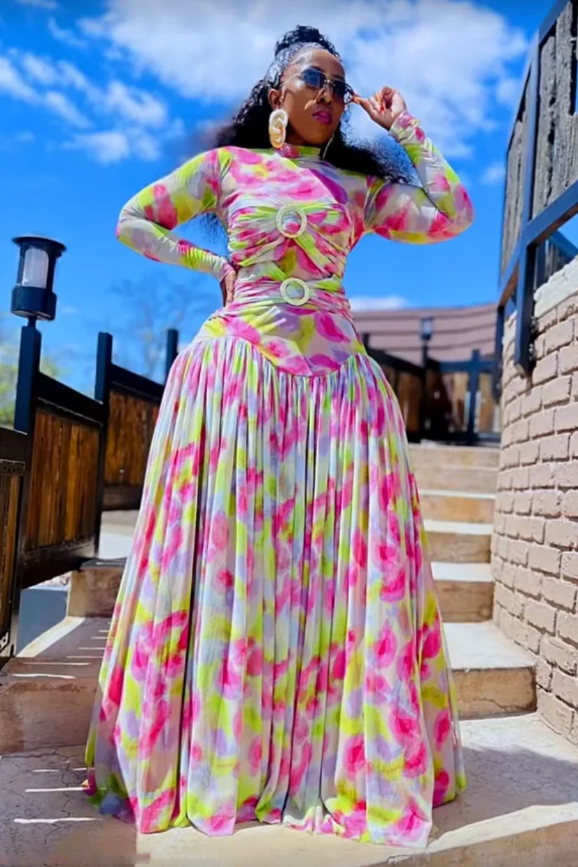 Pastel Mirage Mesh Maxi Dress