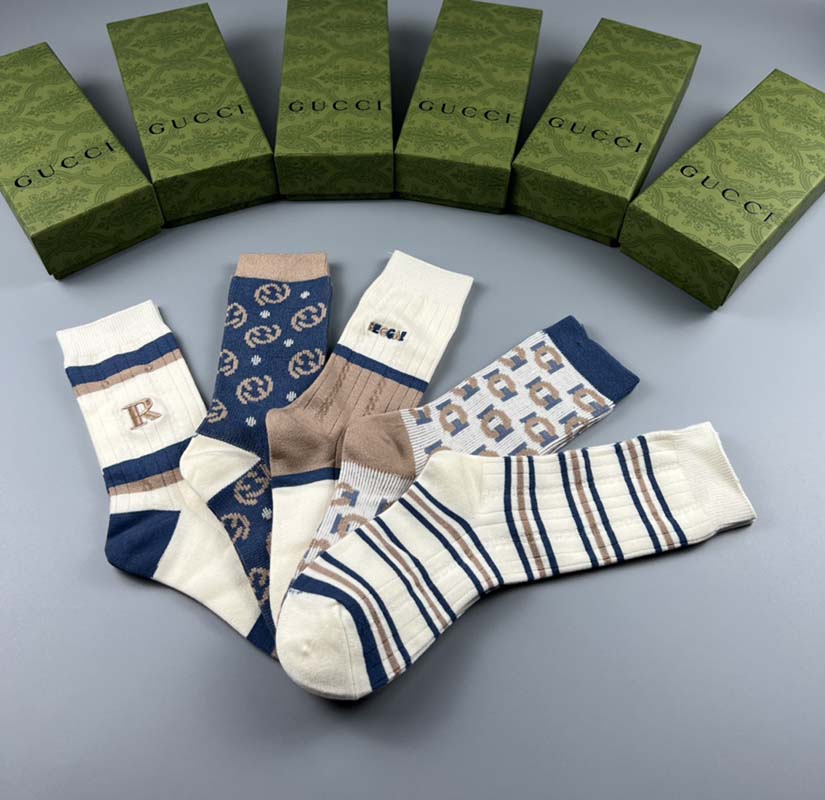 Set of 5 Pairs of Cotton Anti-bacterial Crew Socks WZ-924000171