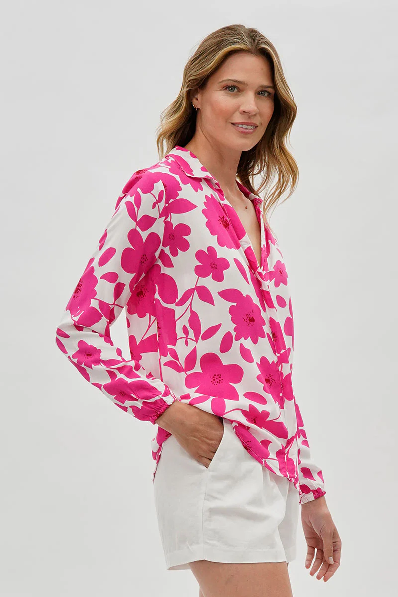 Floral Button Down Blouse - White