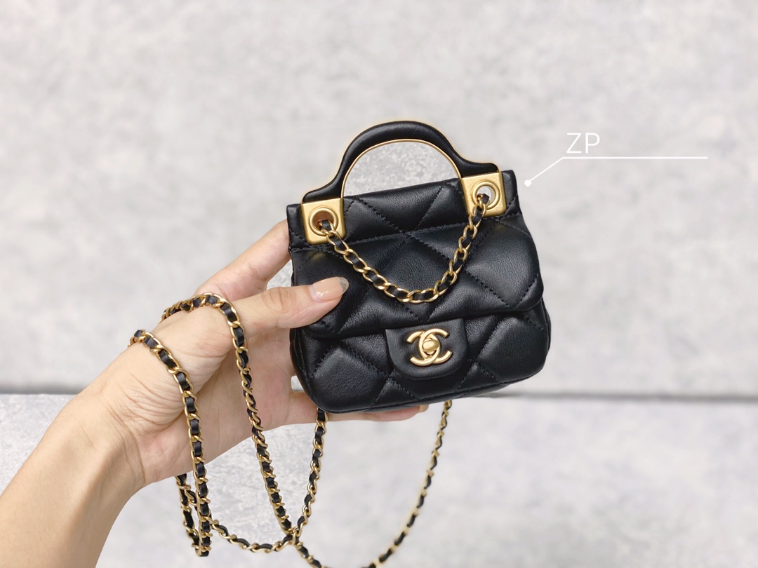 Chanel Mini Flap Card Holder with Chain Handle Shoulder Crossbody Bag Black