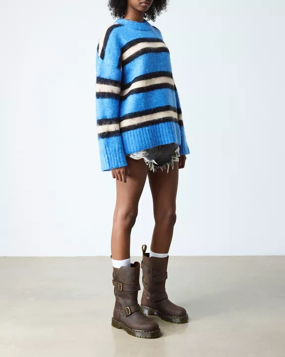 Anistone Two Strap Crazy Horse Leather Biker Boots