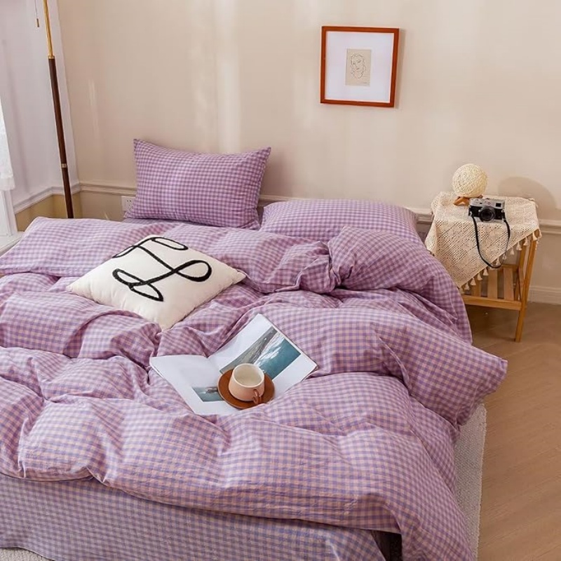 Purple Gingham Grid Duvet Cover Queen