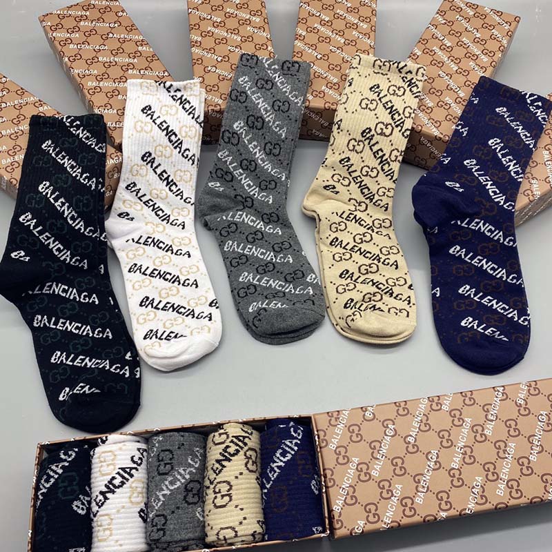 Set of 5 Pairs of Cotton Anti-bacterial Crew Socks WZ-924000145