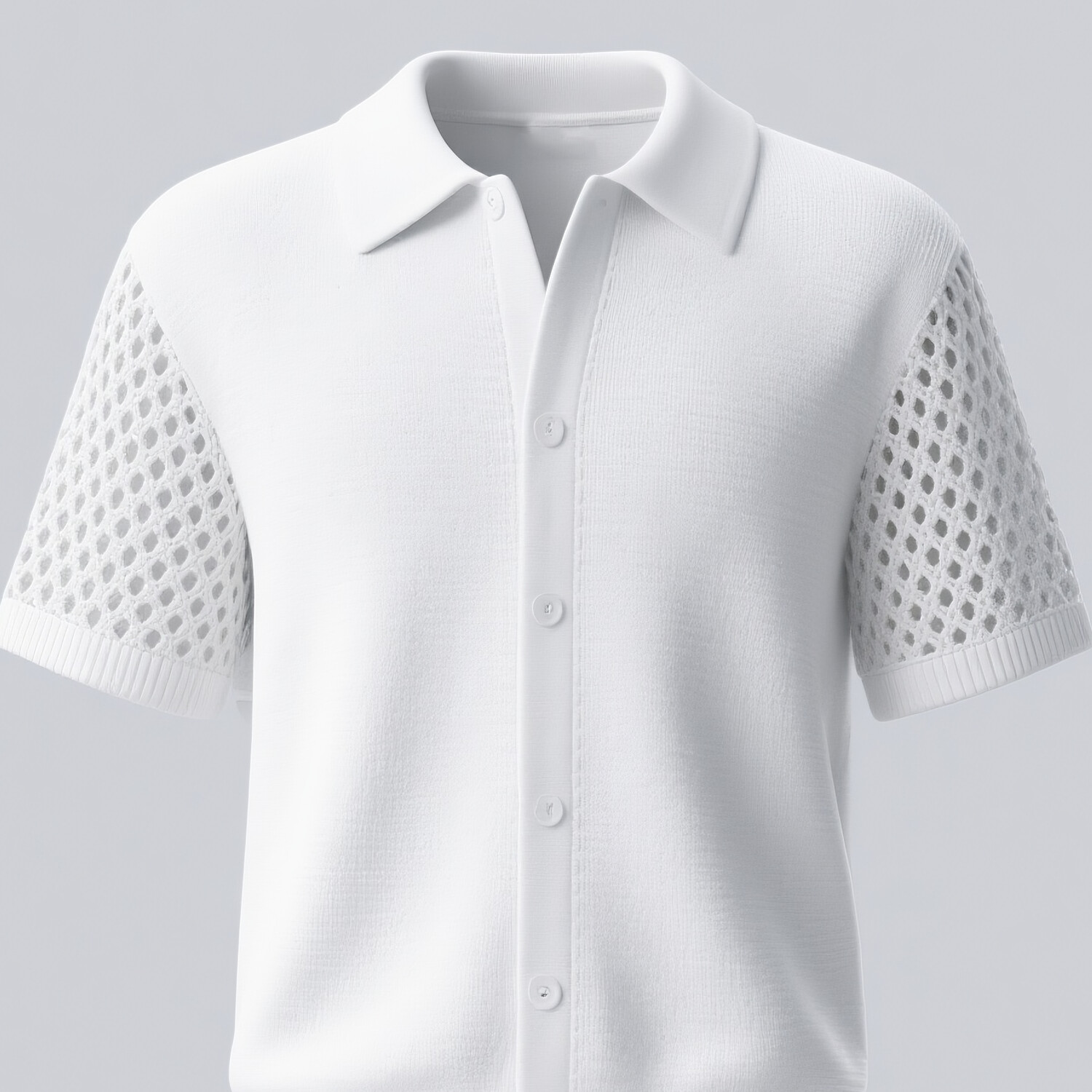 Men's Knit Hollow Out Short Sleeve Turndown Collar Button Shirt