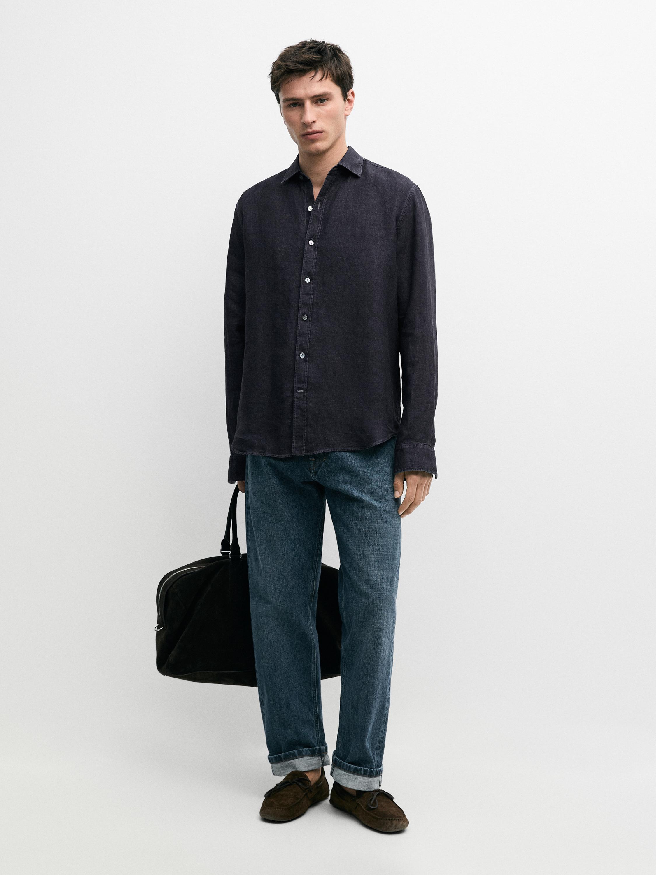 Camisa regular fit 100% lino