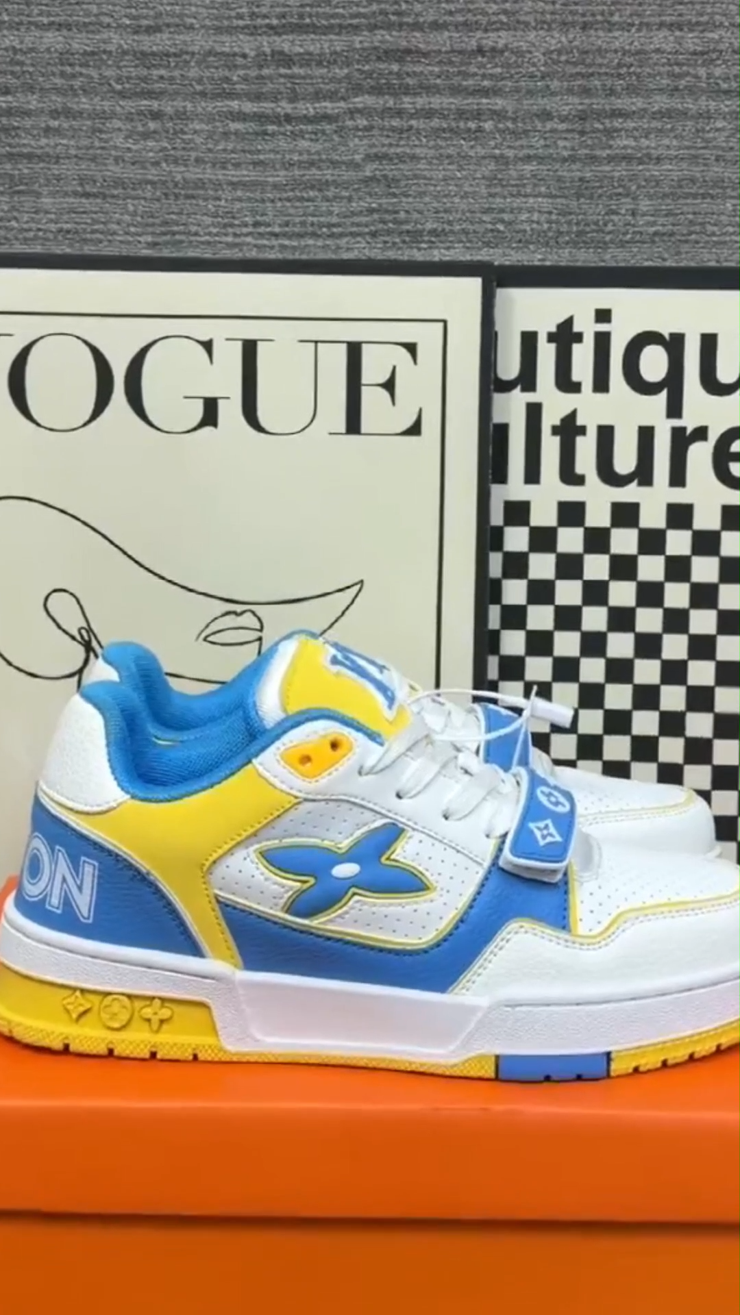 LV  Trainer Blue Velcro Strap Sneaker