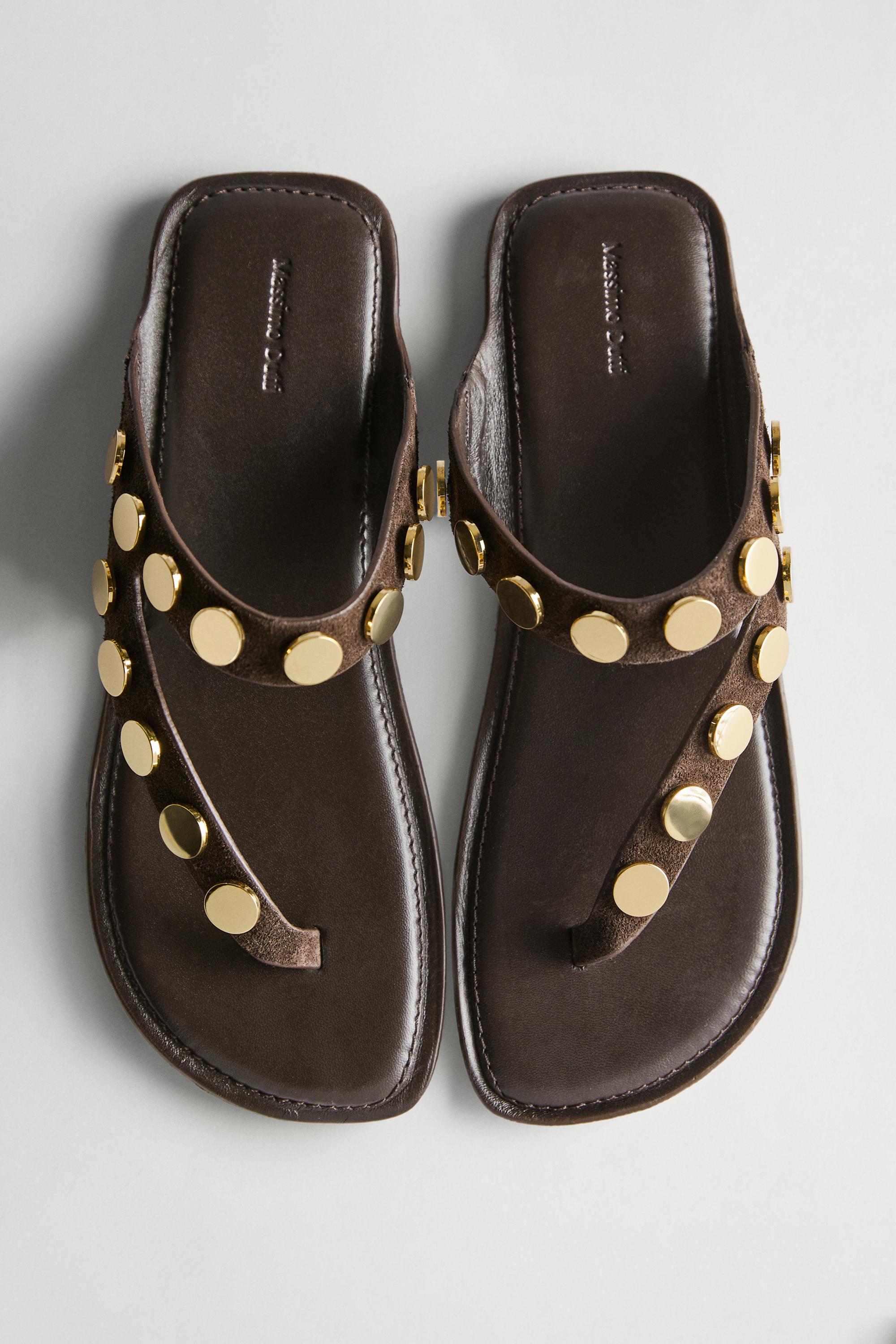 Sandalia piel serraje con tachas