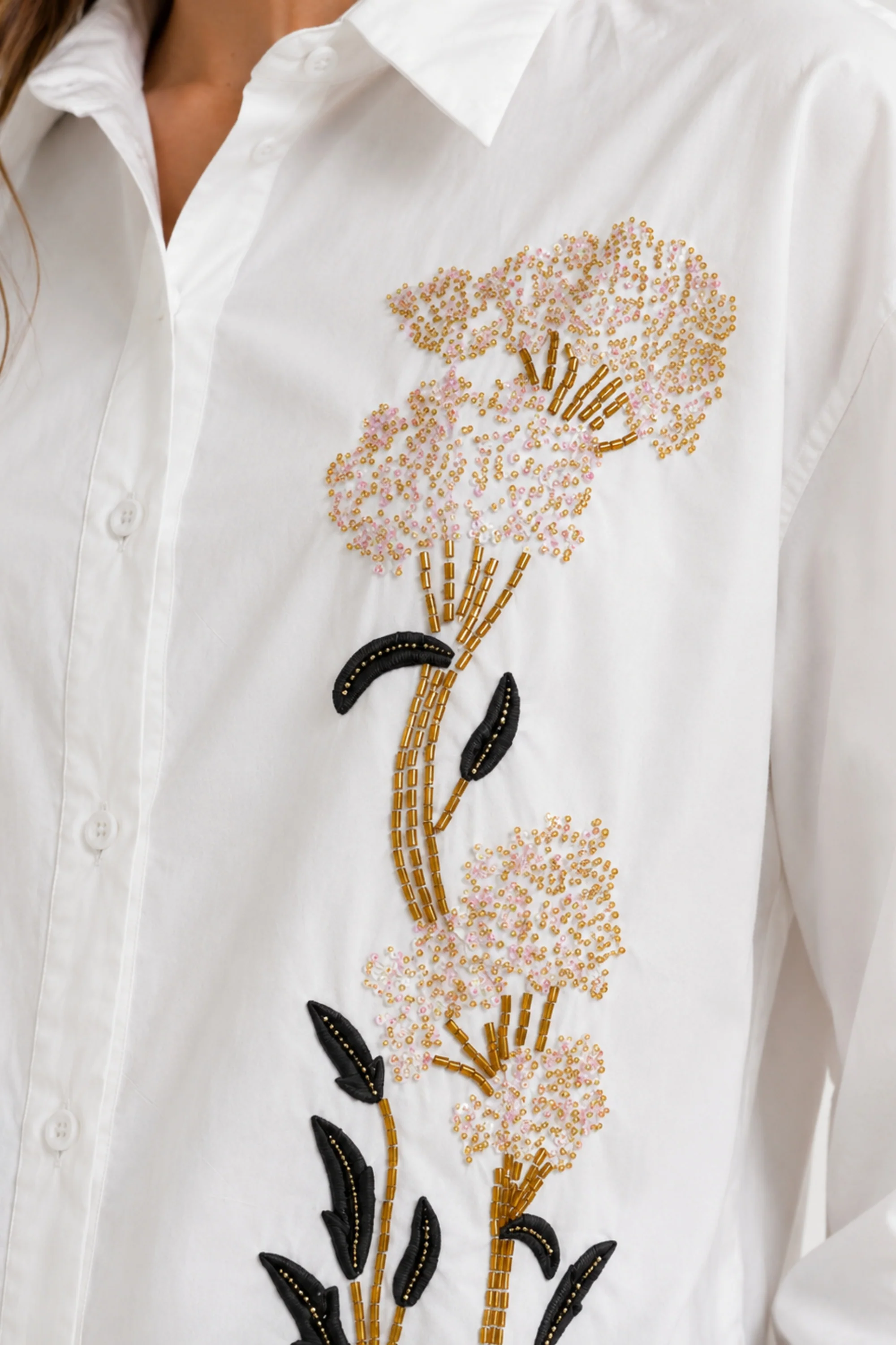 White Bloom Embellished Shirt