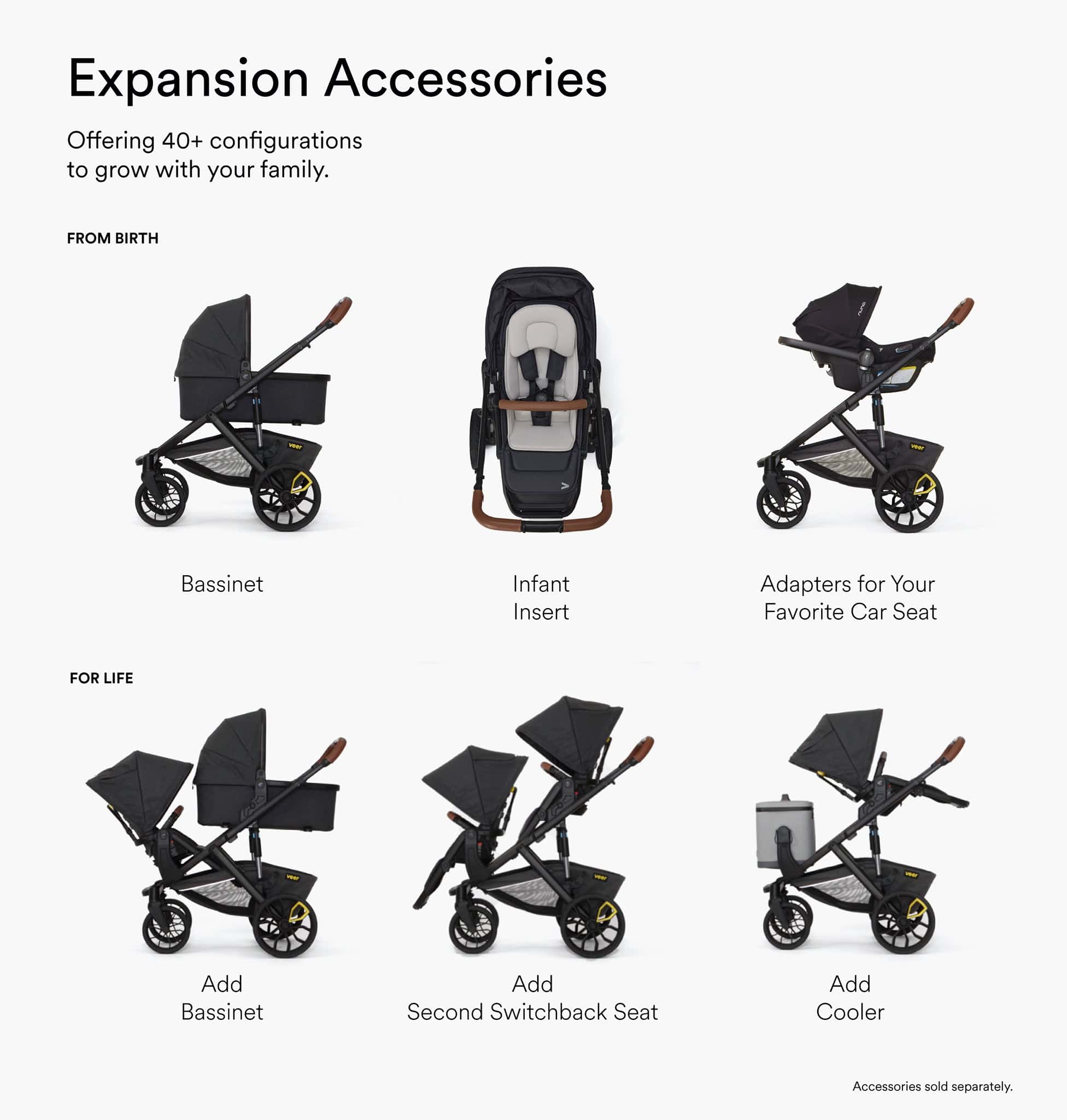 Veer Switch&Roll Luxe Single-to-Double Stroller Bundle with Leather Kit - Brown Mica