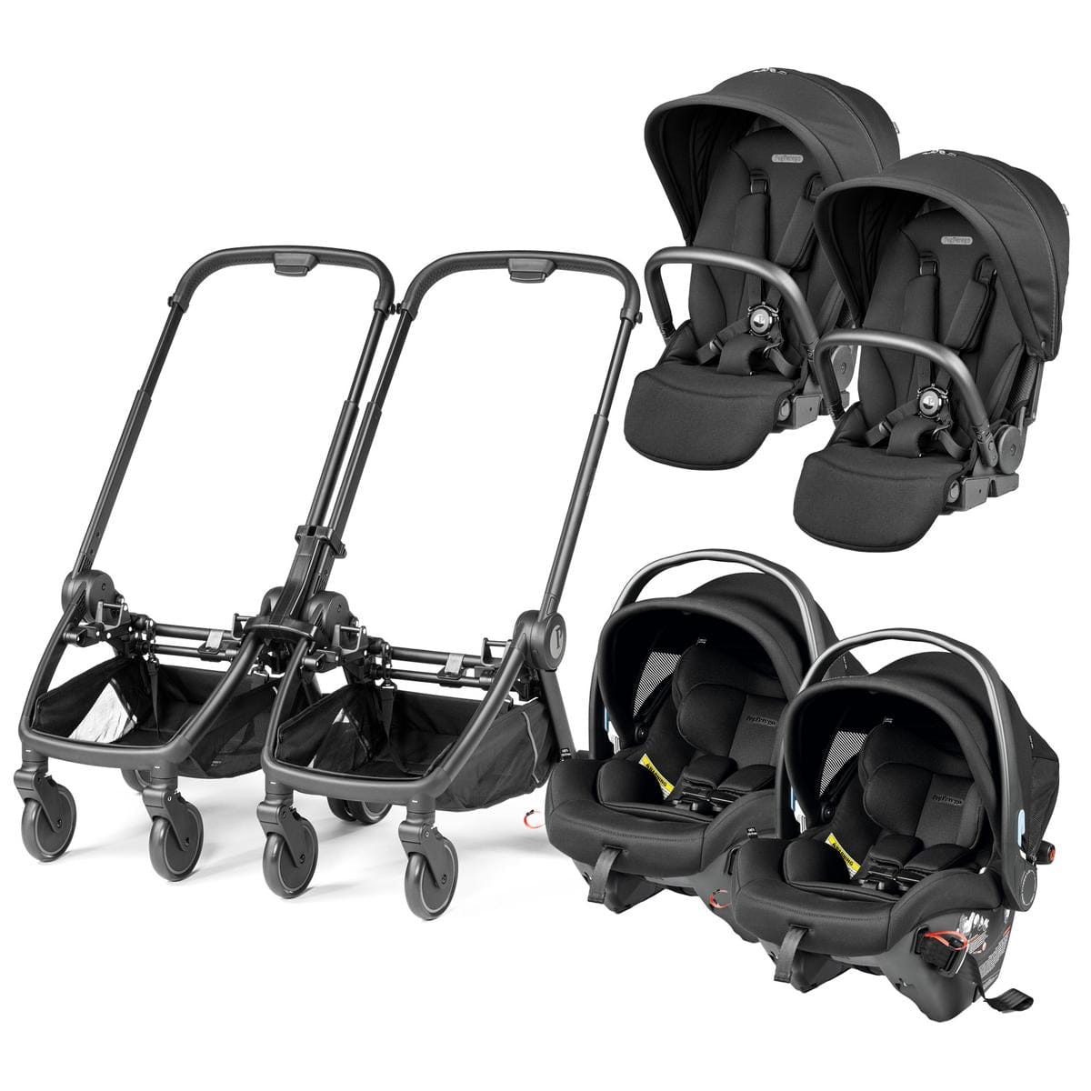 PEG City Loop Twin Stroller + Primo Viaggio Urban Mobility Travel System Bundle - Black / True Black / True Black