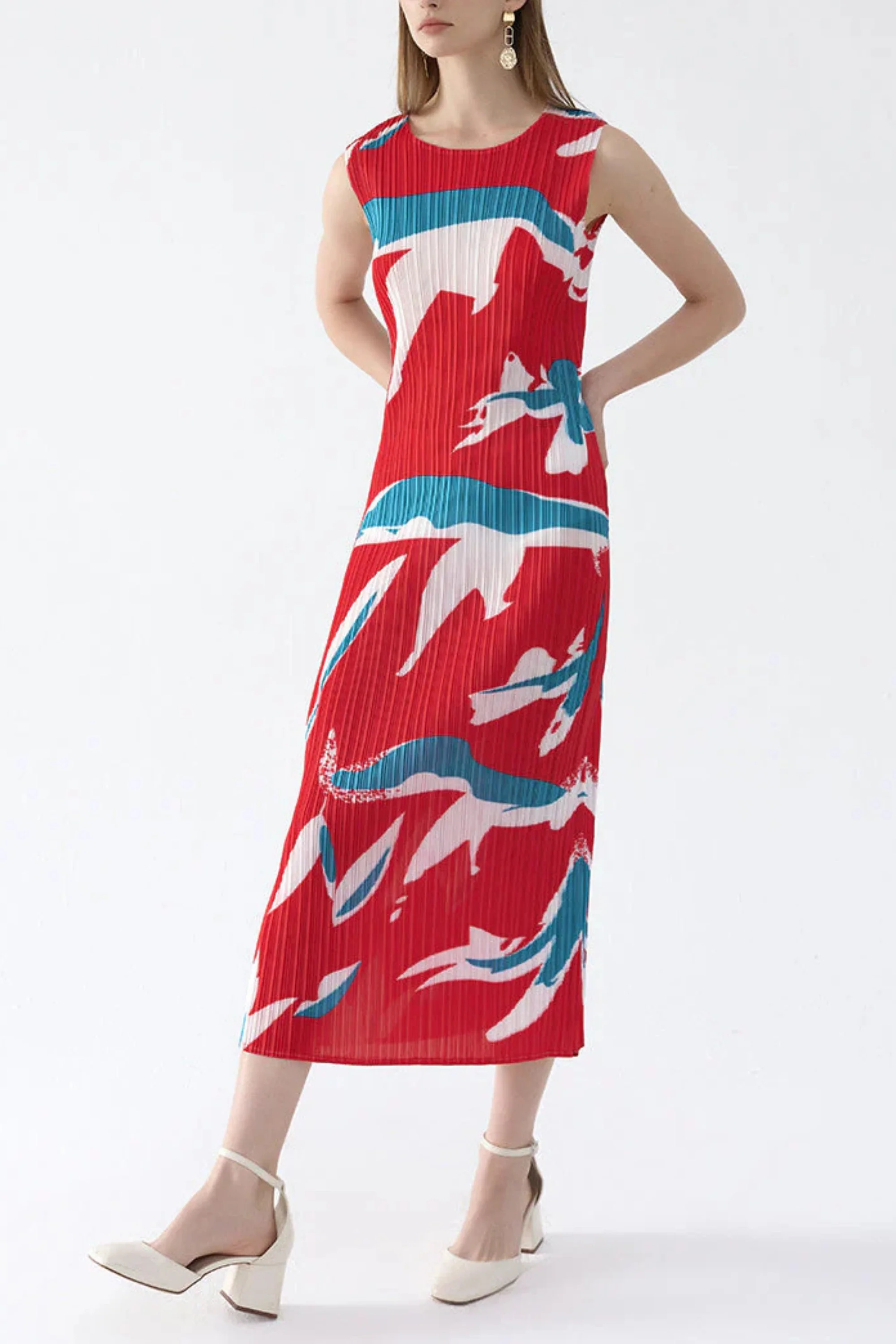 Crimson Koi Pleated Dress