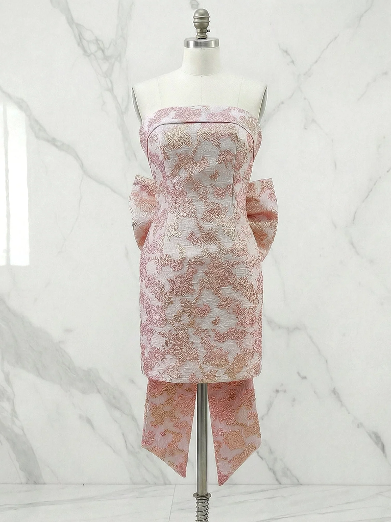 Strapless Tight Homecoming Dress with Back Bow