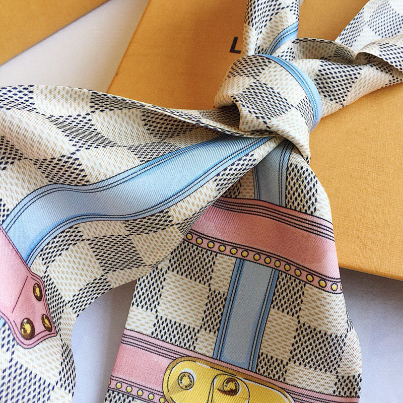 120x8cm White Squares Embroidery Handbag Ribbon Scarf Neck Bow WJ-987021