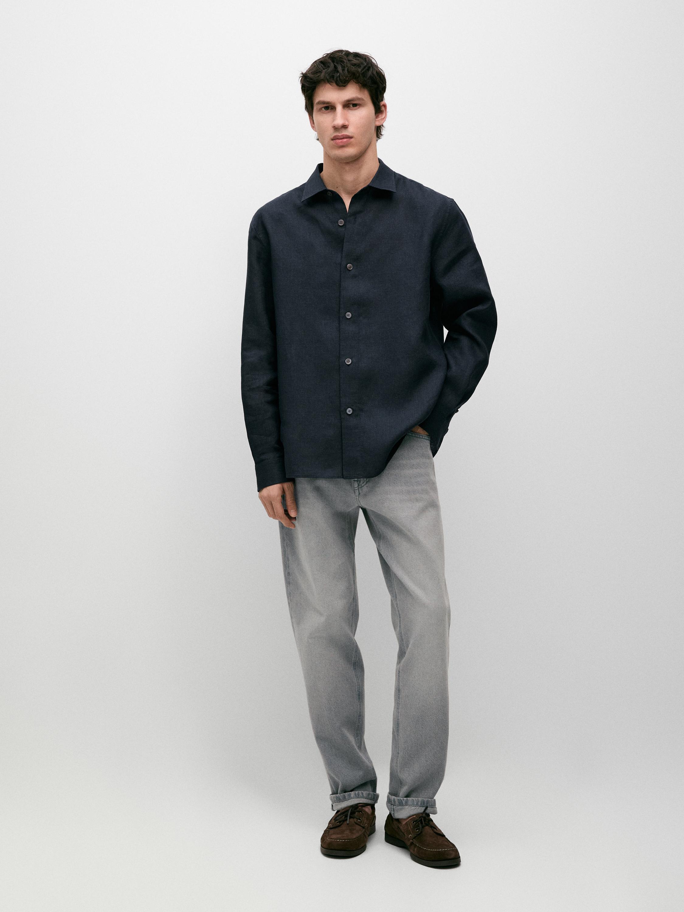 Camisa regular fit 100% lino
