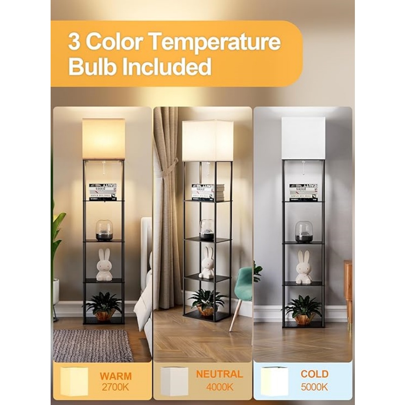 Floor Lamp with Shelves for Living Room White