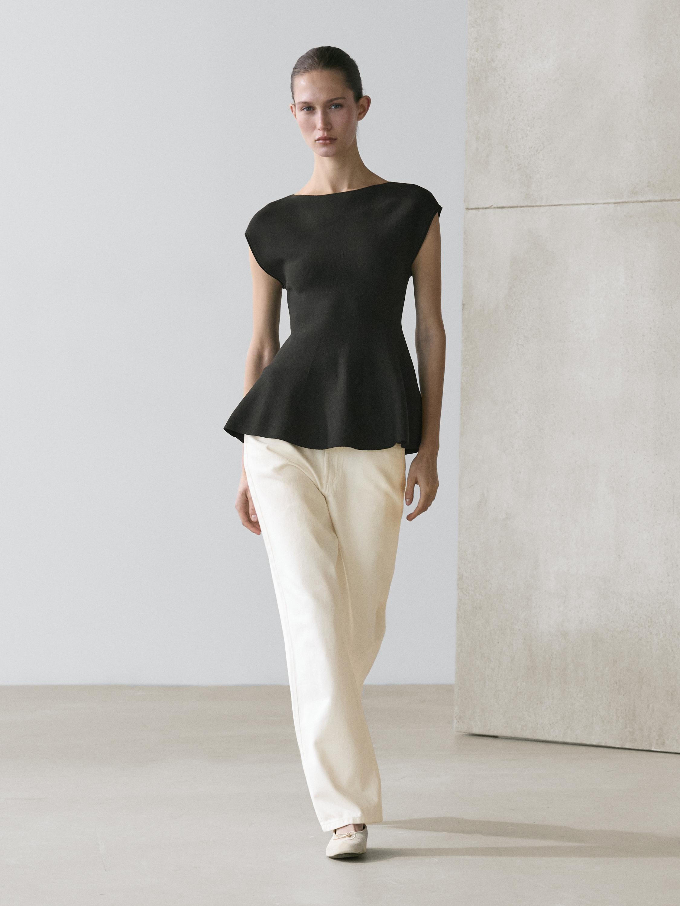 Top punto cuello redondo