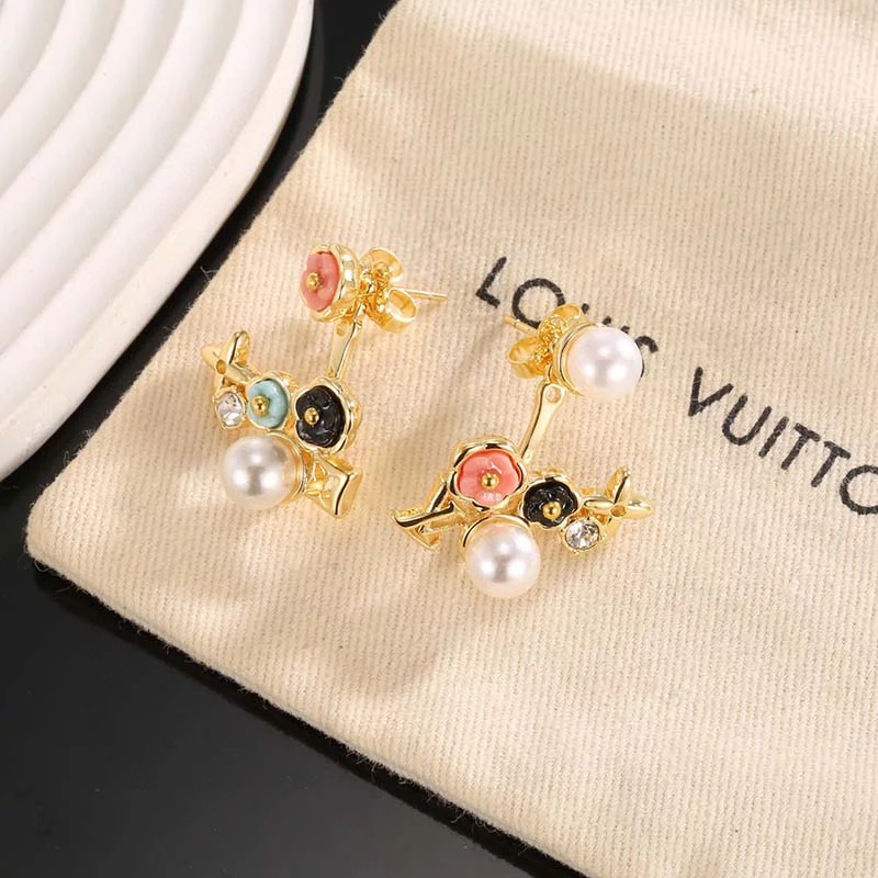Elegant Stone-set Flowers Pearls Earrings ED-931325