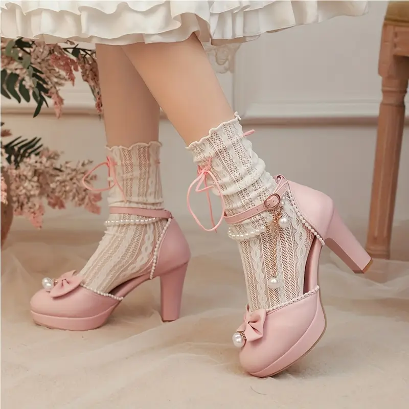 Sweet Style Round Toe Mid-Heel Pumps with Double Adjustable Ankle Straps
