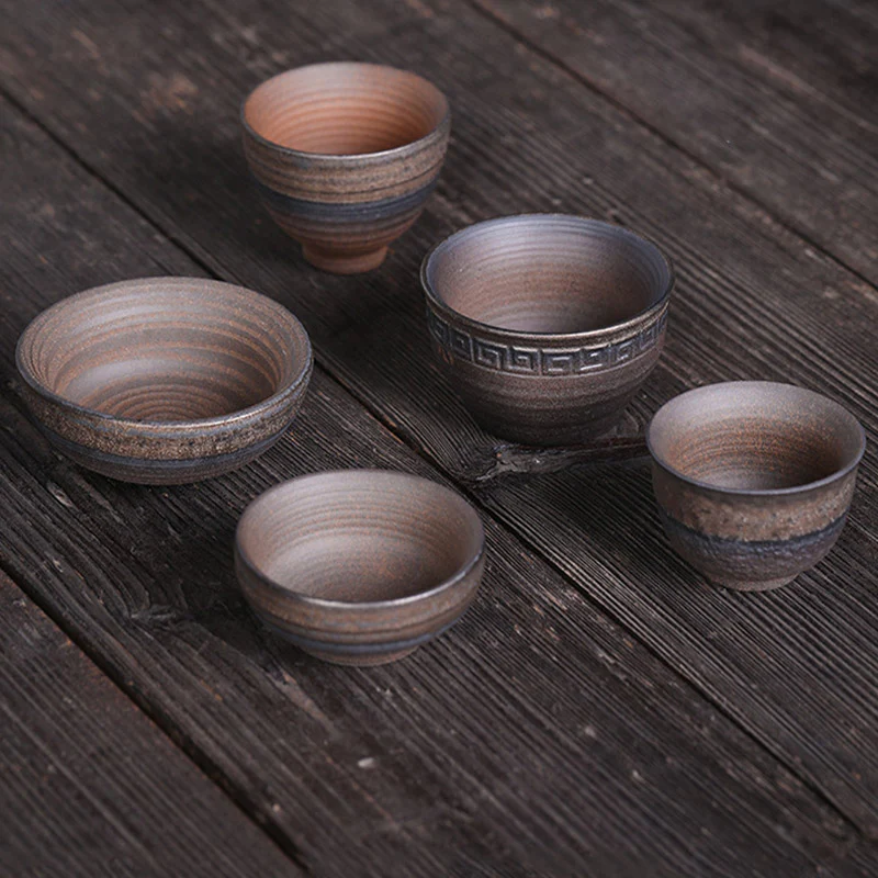 Simple Brown Striped Texture Ceramic Teacup Kung Fu Tea Cup Bowl