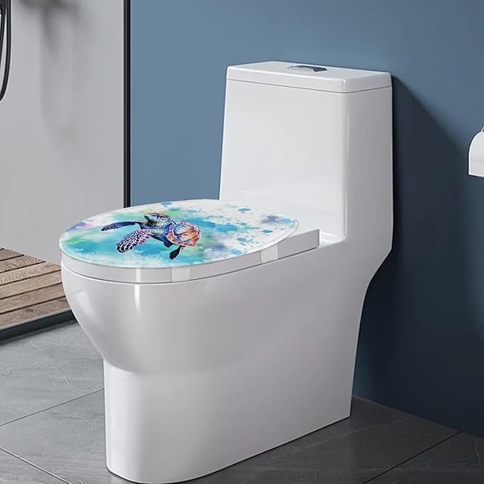 BATHLOOP Blue Paint Turtle Toilet Seat Lid Cover for Women Stretchable Toilet Lid
