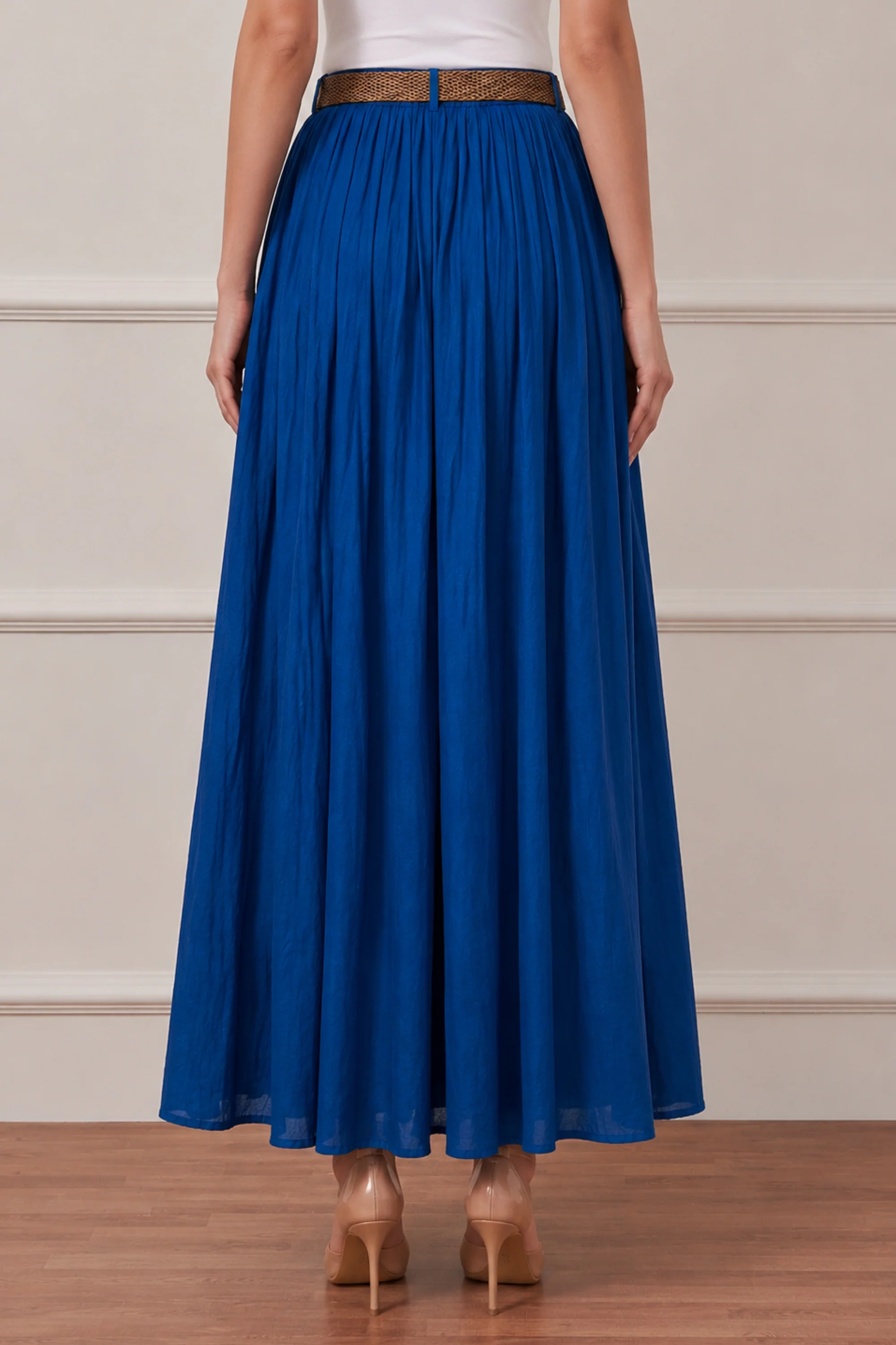 Azure Pleated Midi Skirt