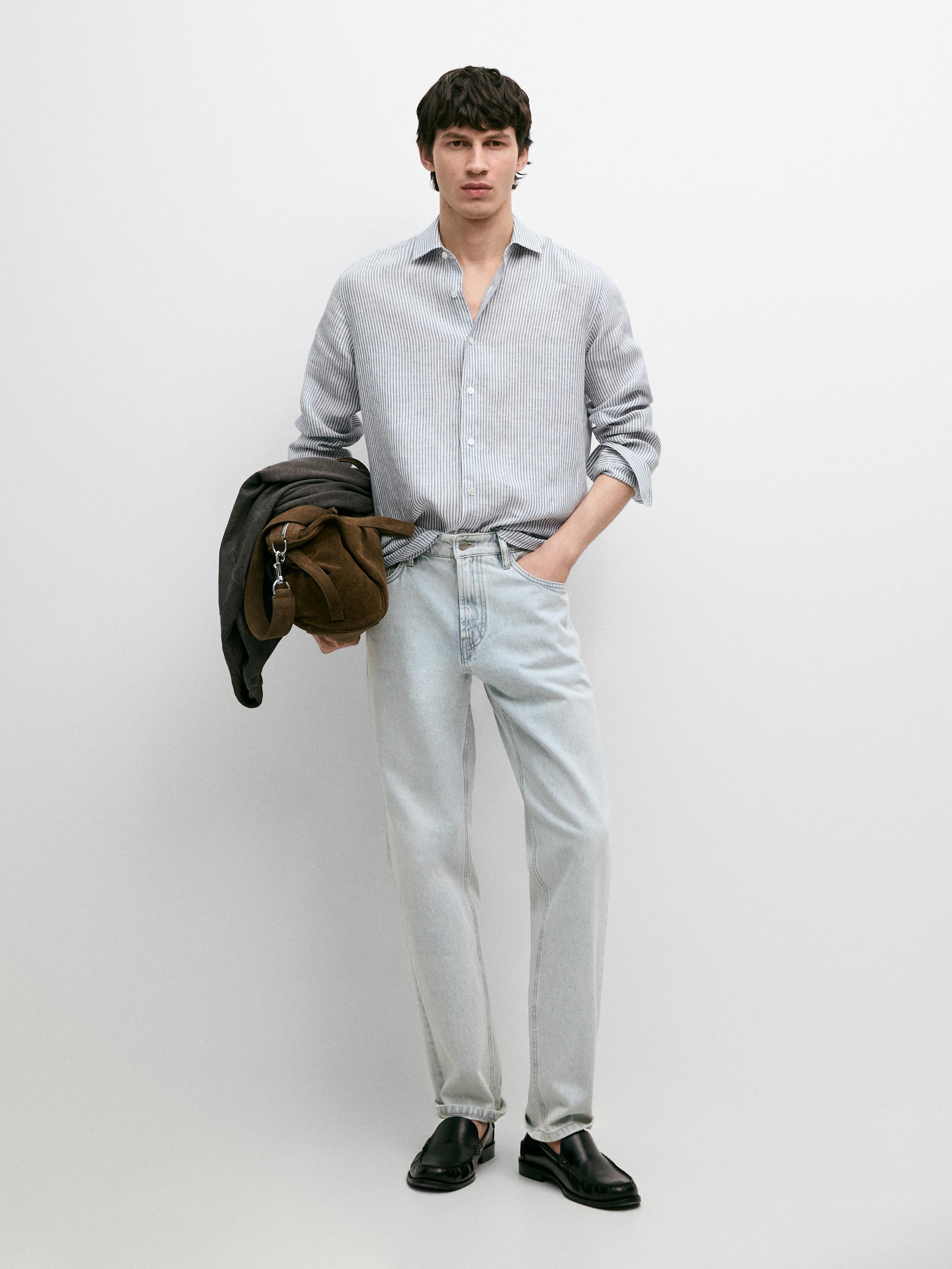 Camisa slim fit rayas lino