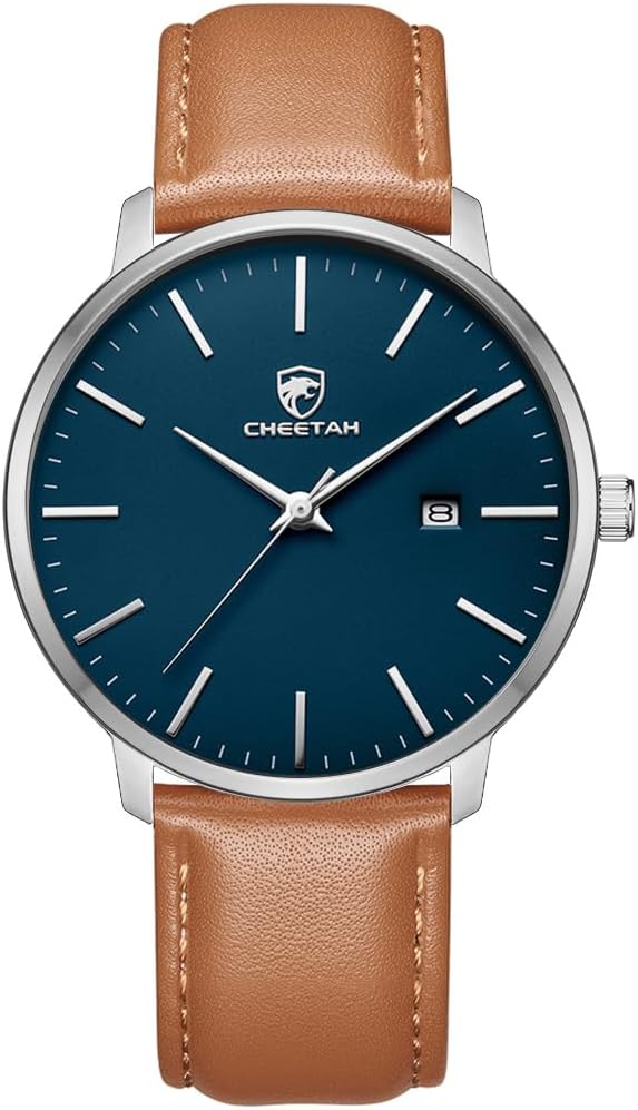 CHEETAH Minimalist Waterproof Quartz Watches for Men with Leather Strap, Auto Date