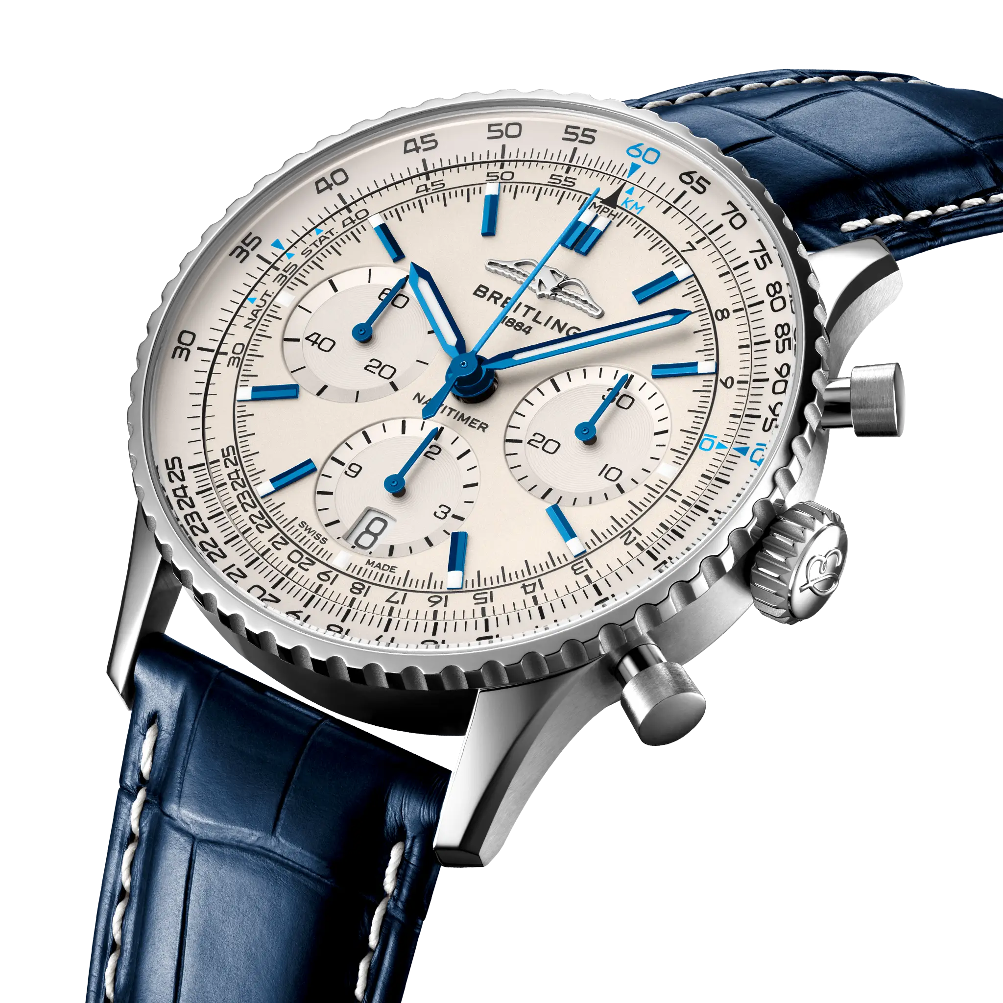 Breitling Navitimer B01 Chronograph 41 Silver Dial Blue Strap AB0139A71G1P1