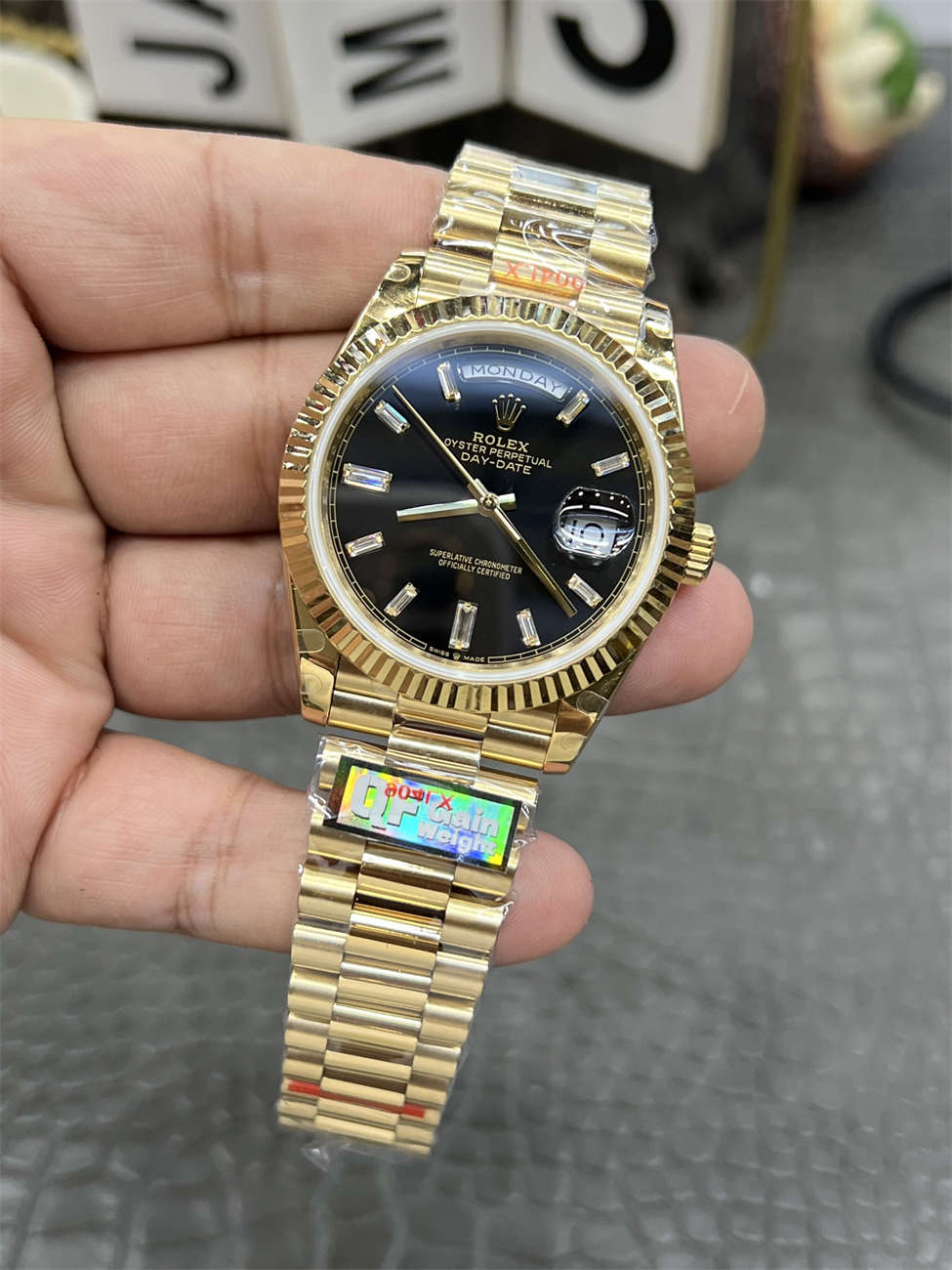 Rolex Day‐Date QF Factory 184g Replica – Black Dial, Full-Weight