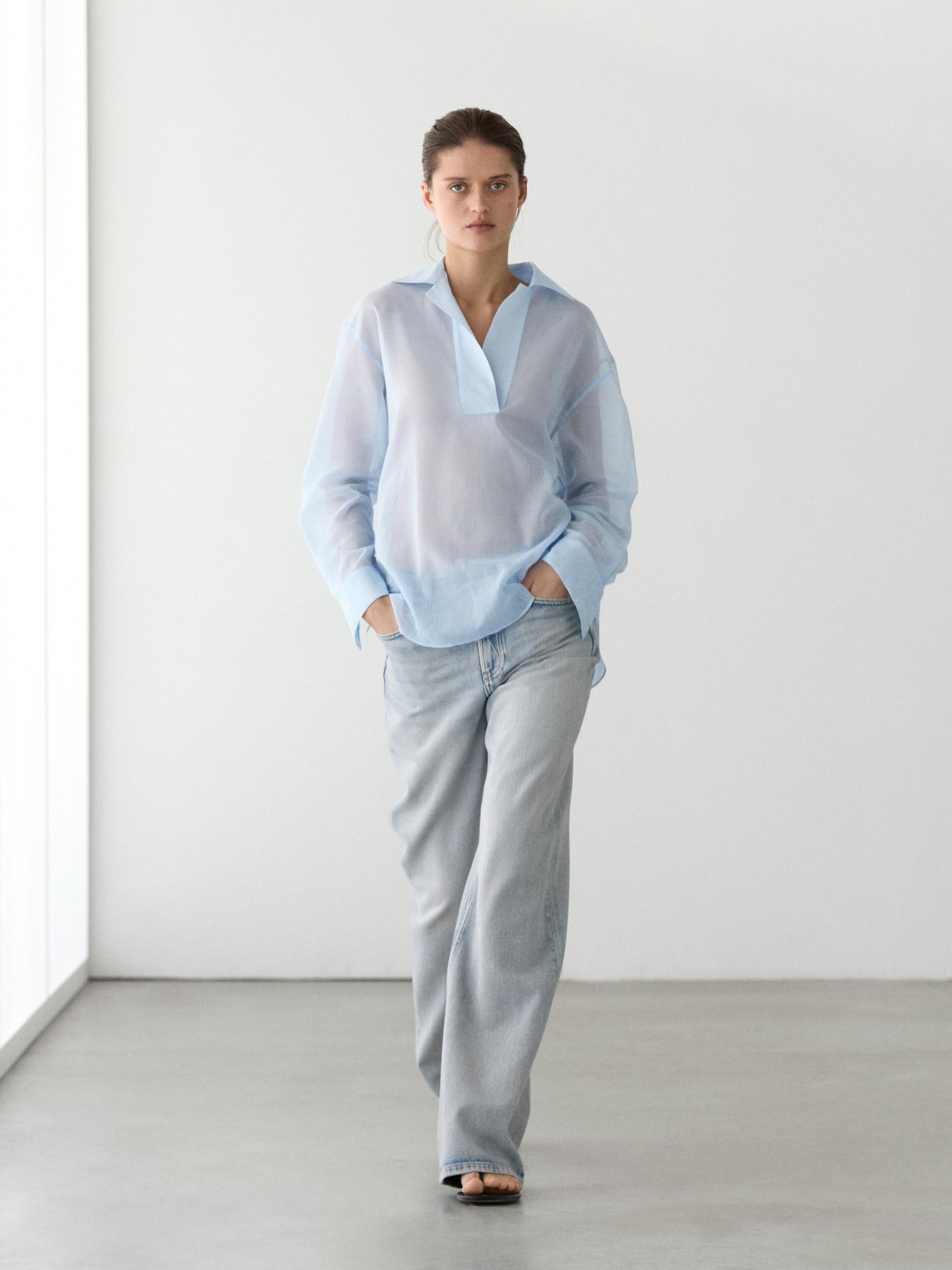 Camisa fluida detalle cuello 100% algodón