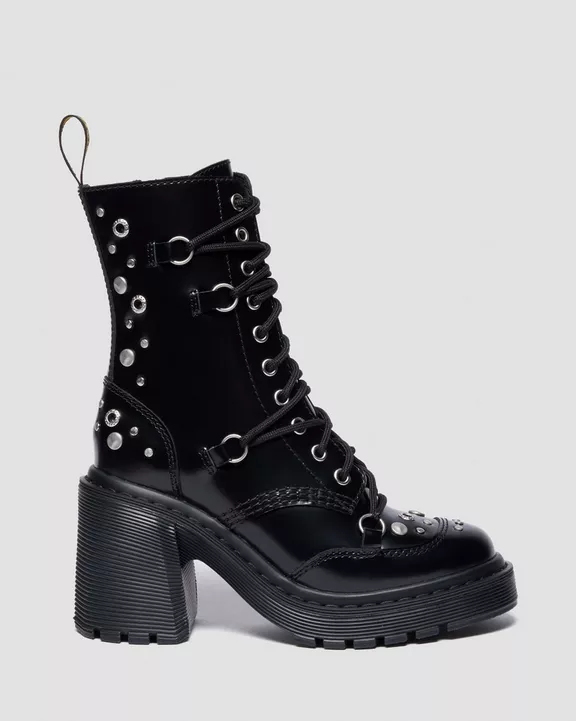 CHESNEY STUDDED BUTTERO LEATHER FLARE HEEL BOOTS