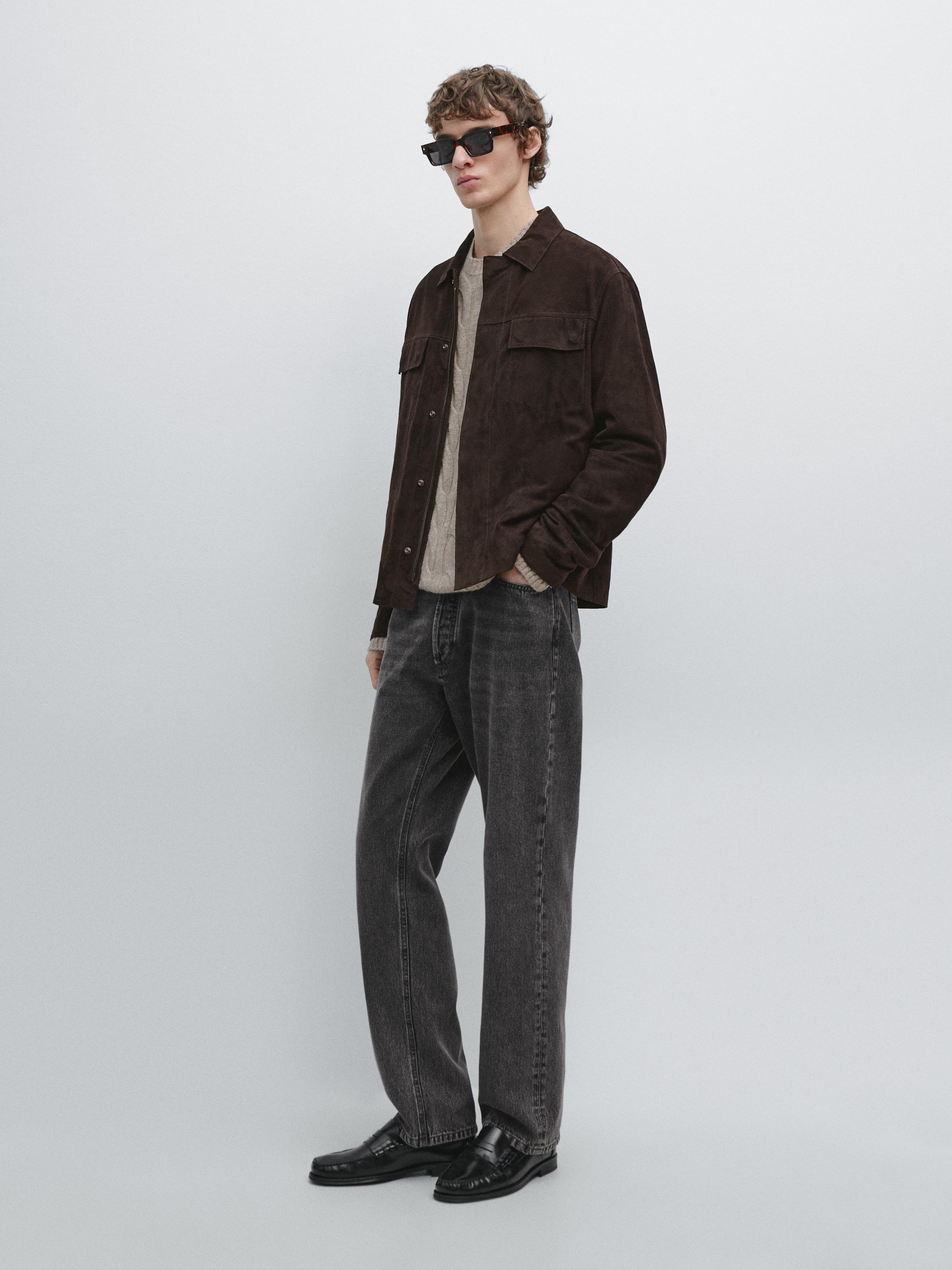 Chaqueta bolsillos piel ante