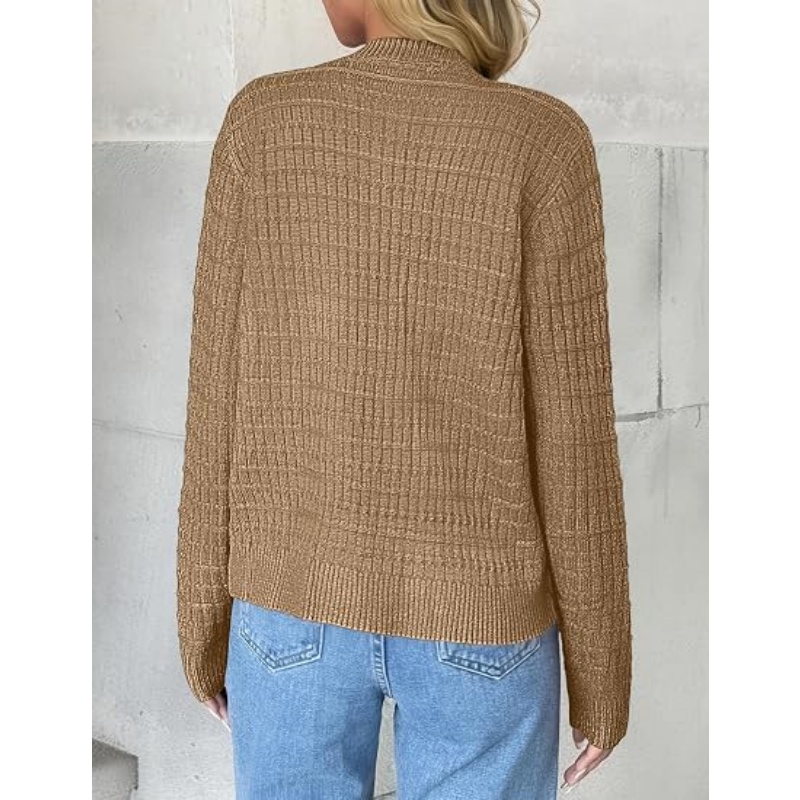 Women 2026 Fall Cropped Knit Cardigan Jacket Crew Neck Textured Waffle Knit Long Sleeve Button‑Front Casual Knit Outerwear