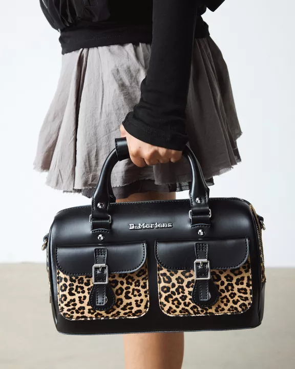 Leopard Print Hair-On Top Handle Bag