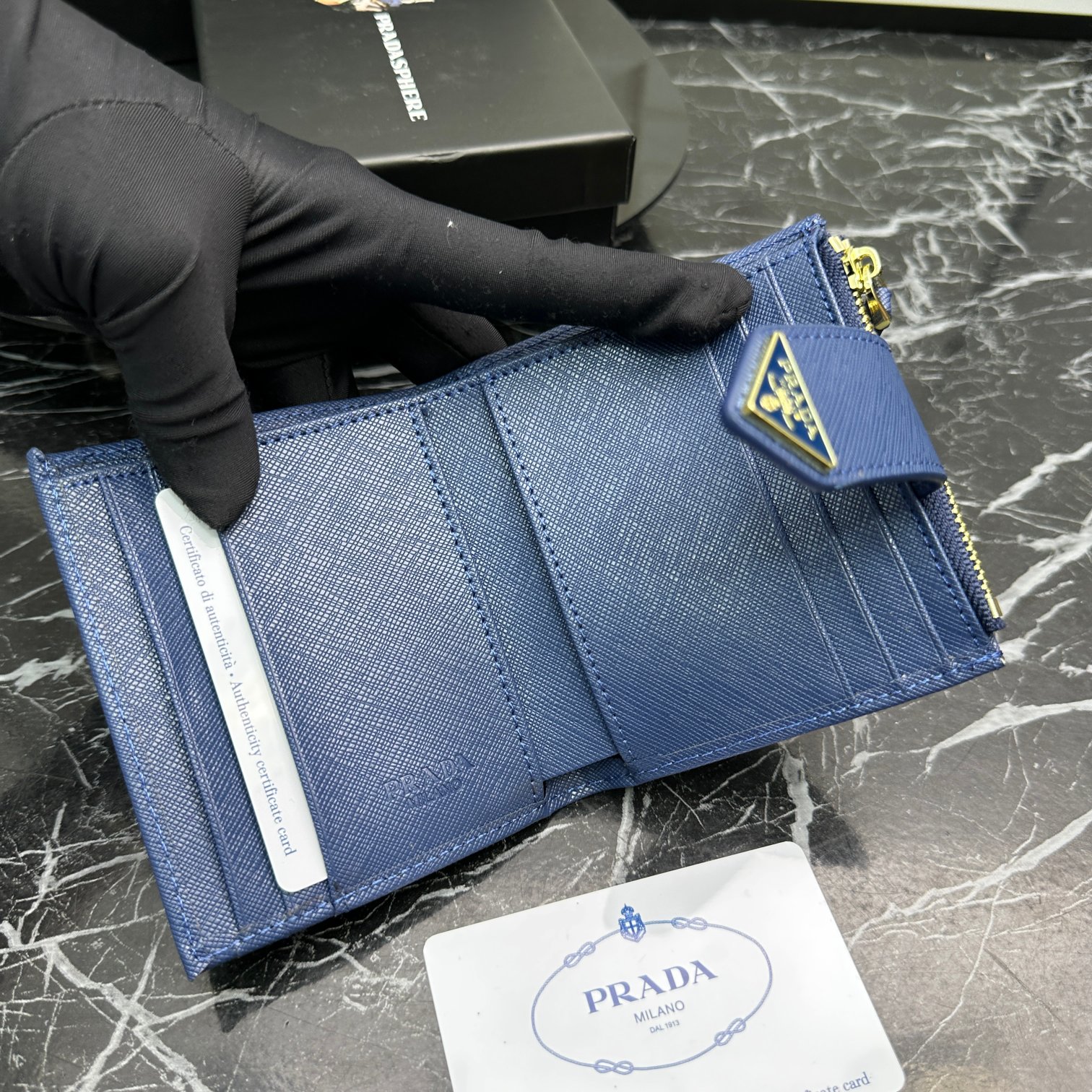 Fashion 3.9″x3.5″x0.8″ Great quality Blue Leather Wallet QB-927078