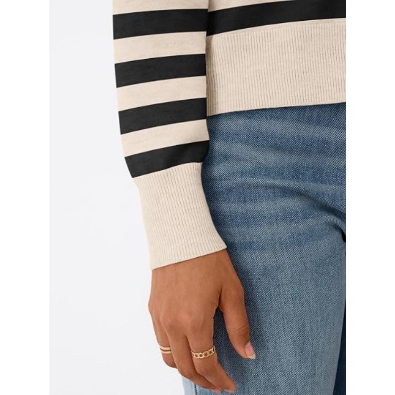 Women Lightweight Striped Knit Cardigan Crew Neck Button‑Down Long Sleeve Cropped Casual Knit Outerwear