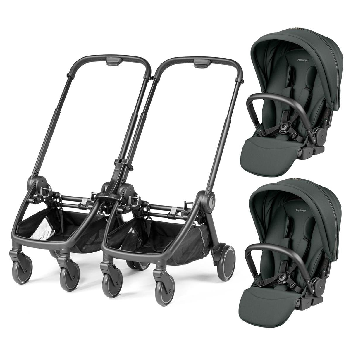 PEG City Loop Double Stroller Bundle - Black / Metal